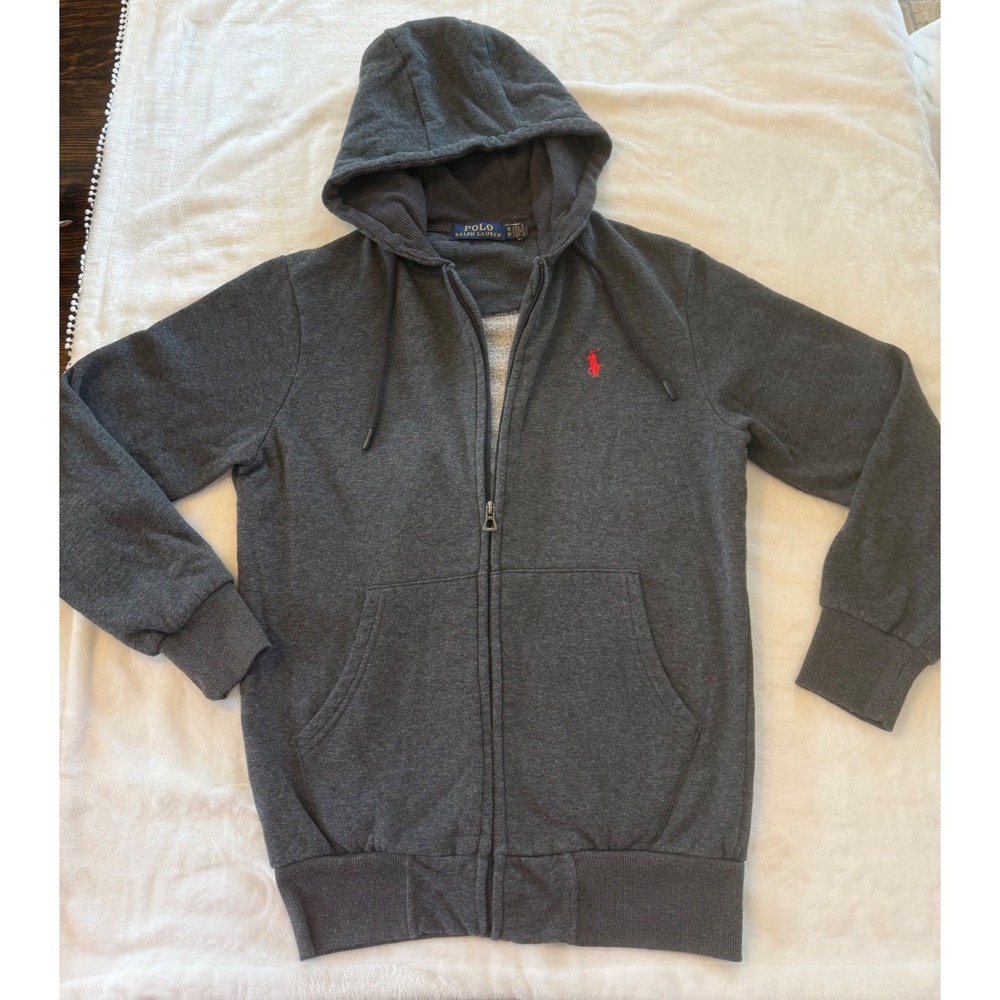 Polo Ralph Lauren Mens Gray Full Zip Hoodie Red Pony Logo Sweatshirt Small